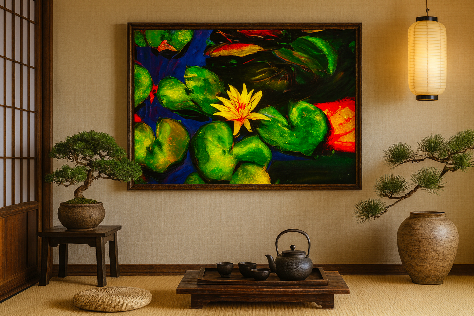 Chinese Garden Water Lily Wall Art — Painterly Lily Pads in Bold