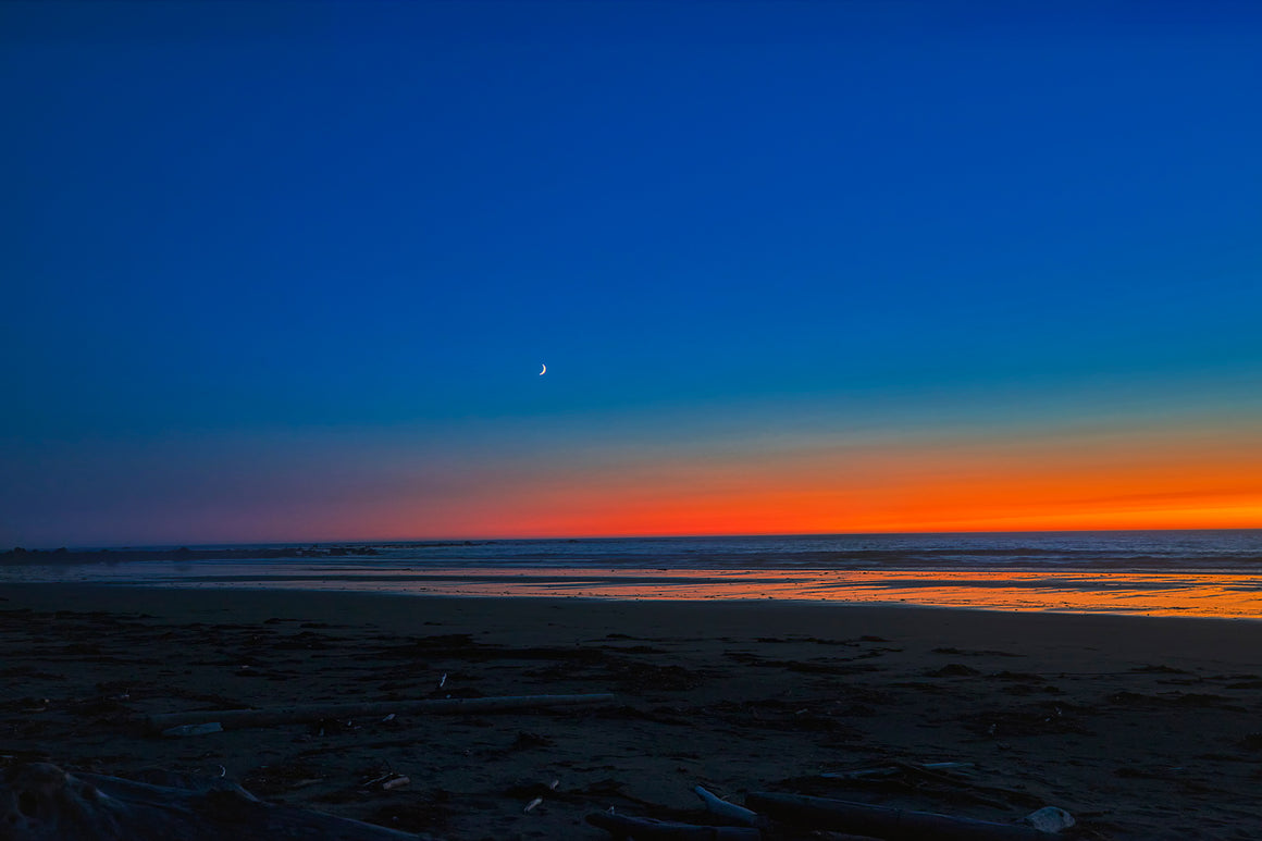 Crescent Moon Sunset on the Pacific. Olympic National Park