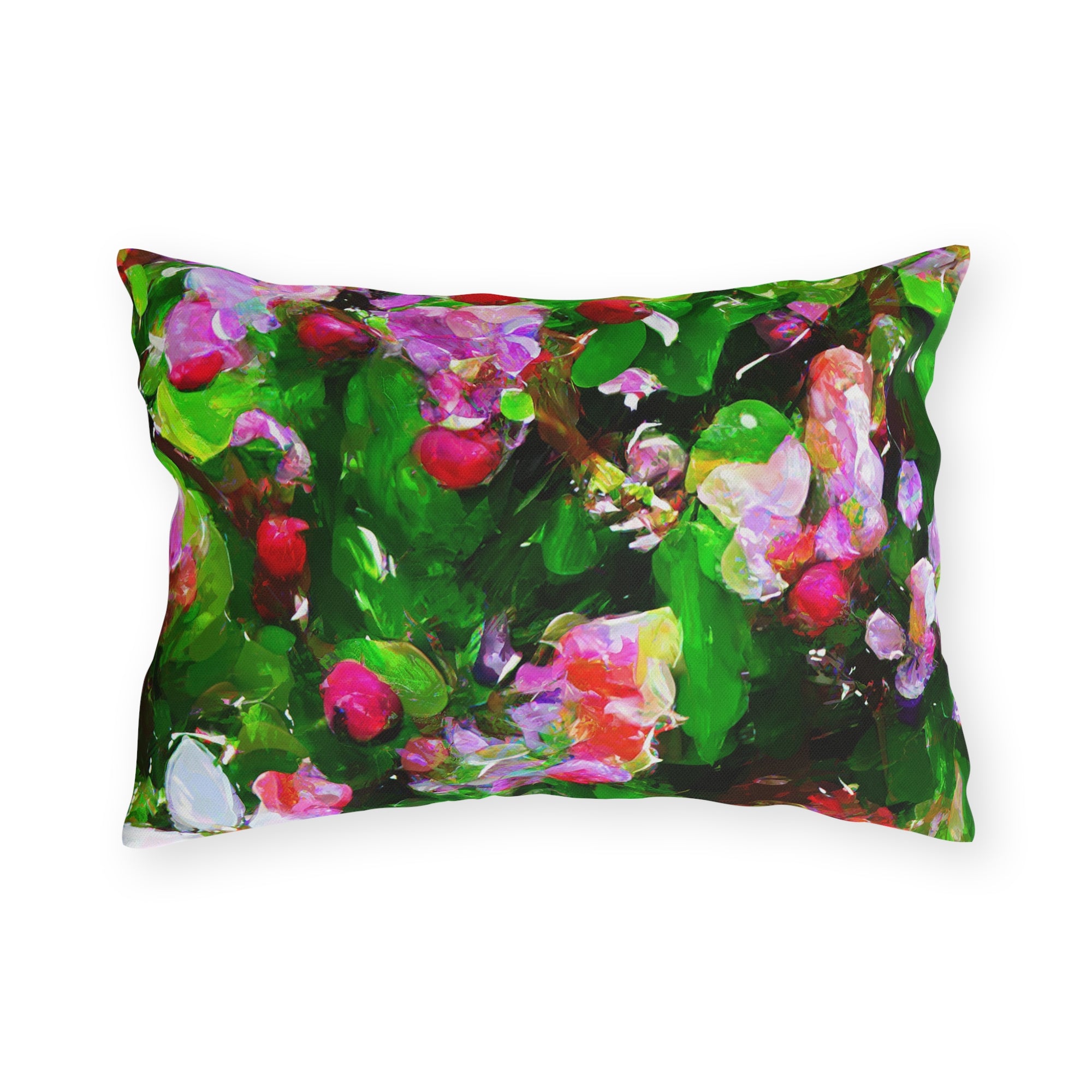 Floral Garden Outdoor Pillow — Bright Pink &amp; Green Botanical Throw for Patio