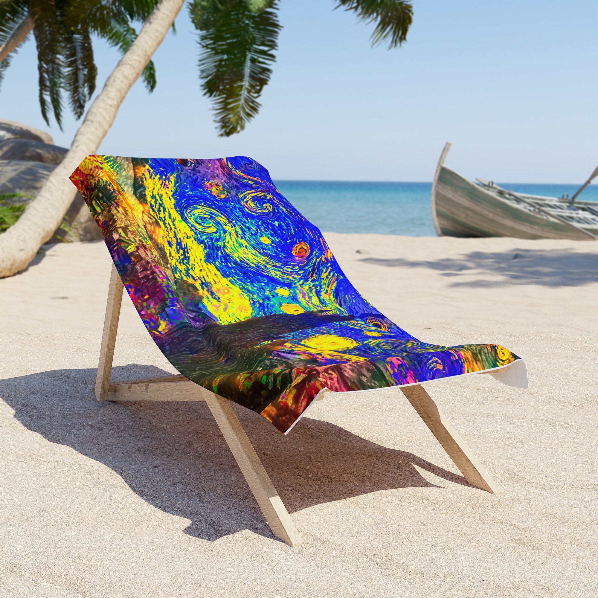 Copy of Harbor Boats Beach Towel — Colorful Nautical Marina Artwork