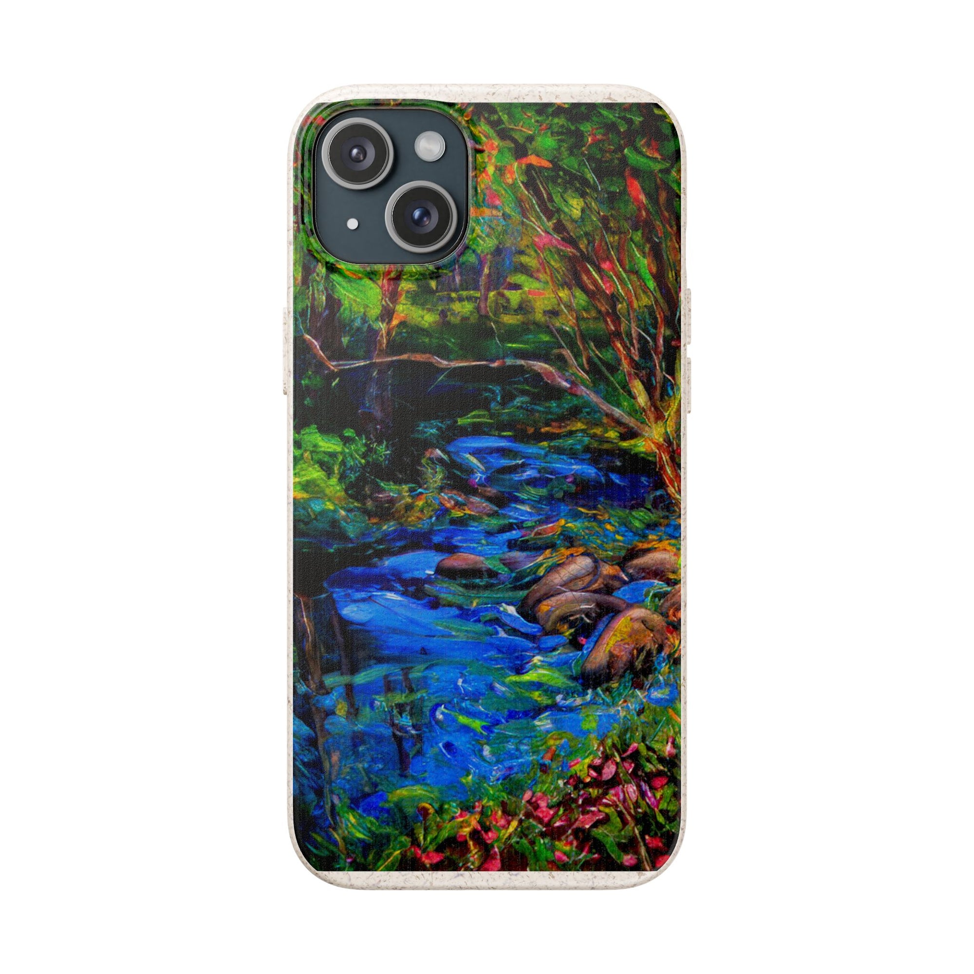 Biodegradable Phone Case — Eco-Friendly Watercolor Forest Stream Design