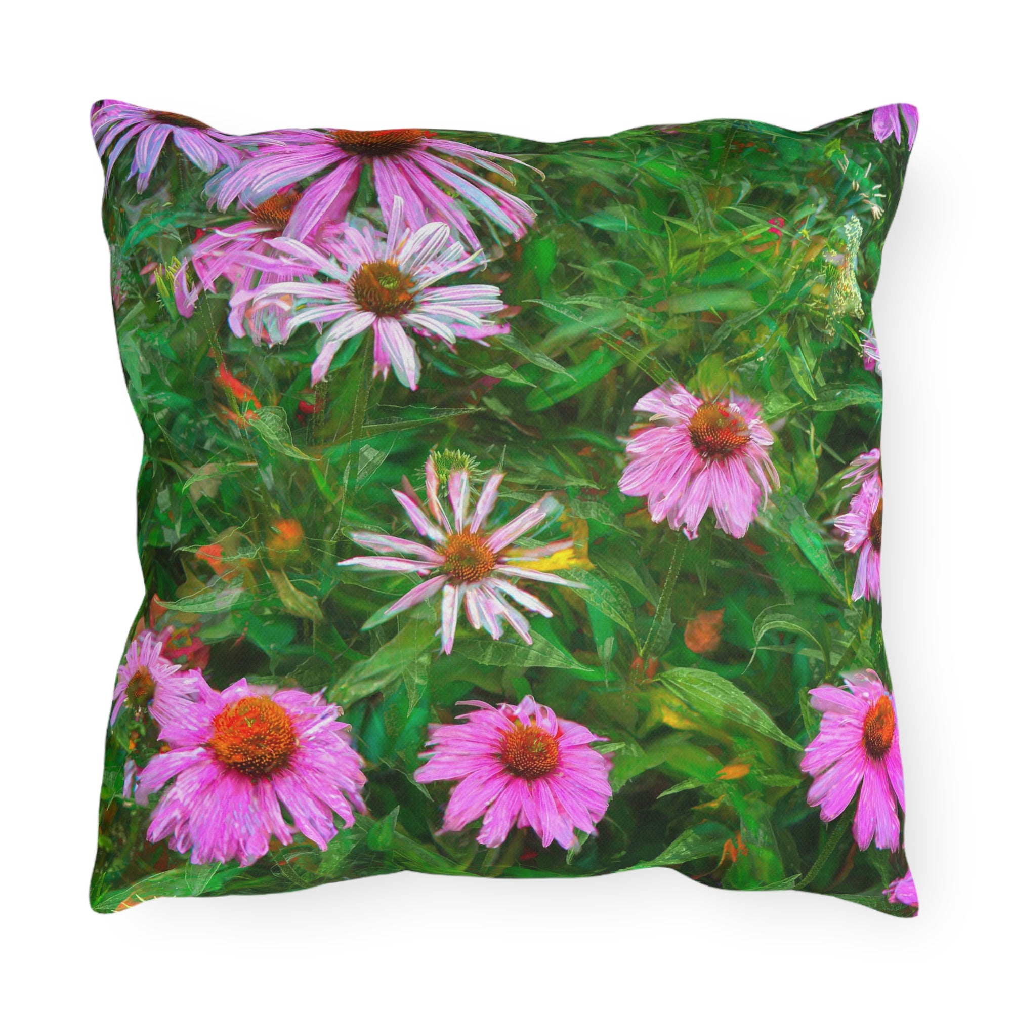 Pink Coneflower Outdoor Pillow — Garden Floral Patio Accent Cushion