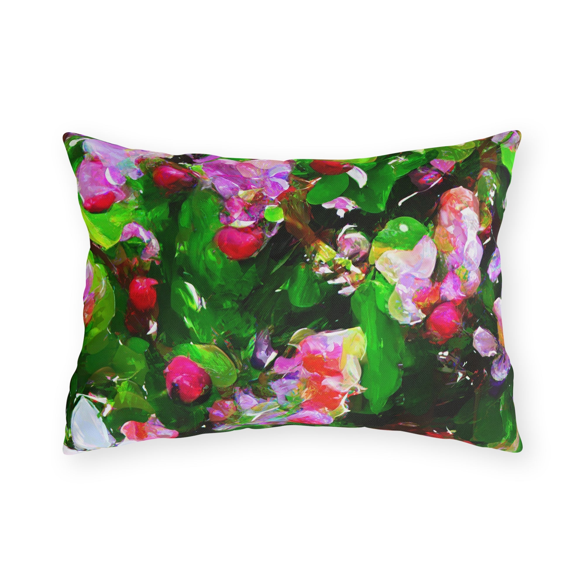 Floral Garden Outdoor Pillow — Bright Pink &amp; Green Botanical Throw for Patio