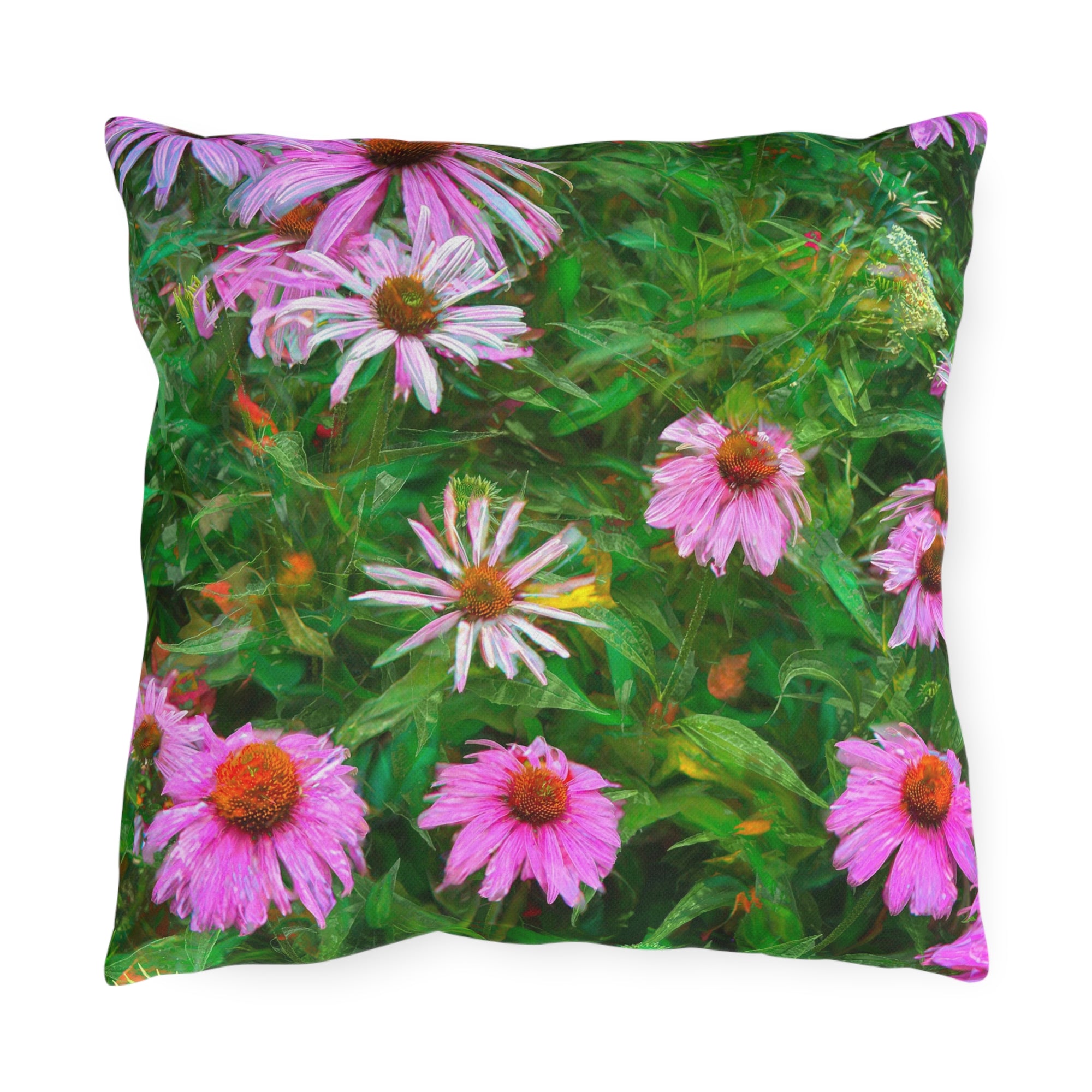 Pink Coneflower Outdoor Pillow — Garden Floral Patio Accent Cushion