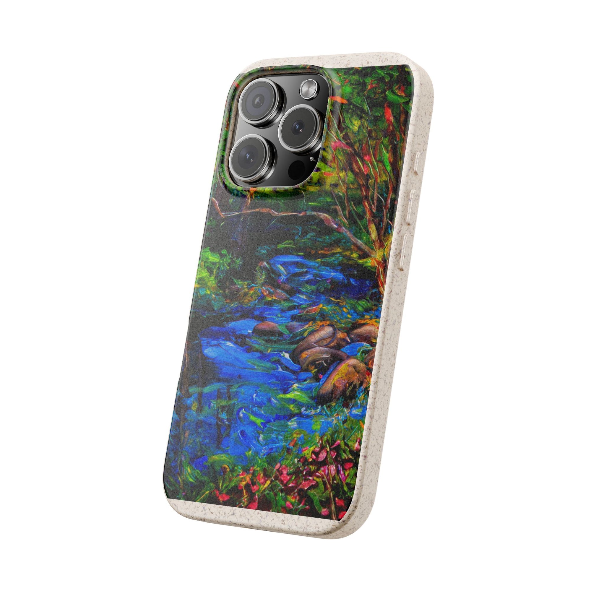 Biodegradable Phone Case — Eco-Friendly Watercolor Forest Stream Design
