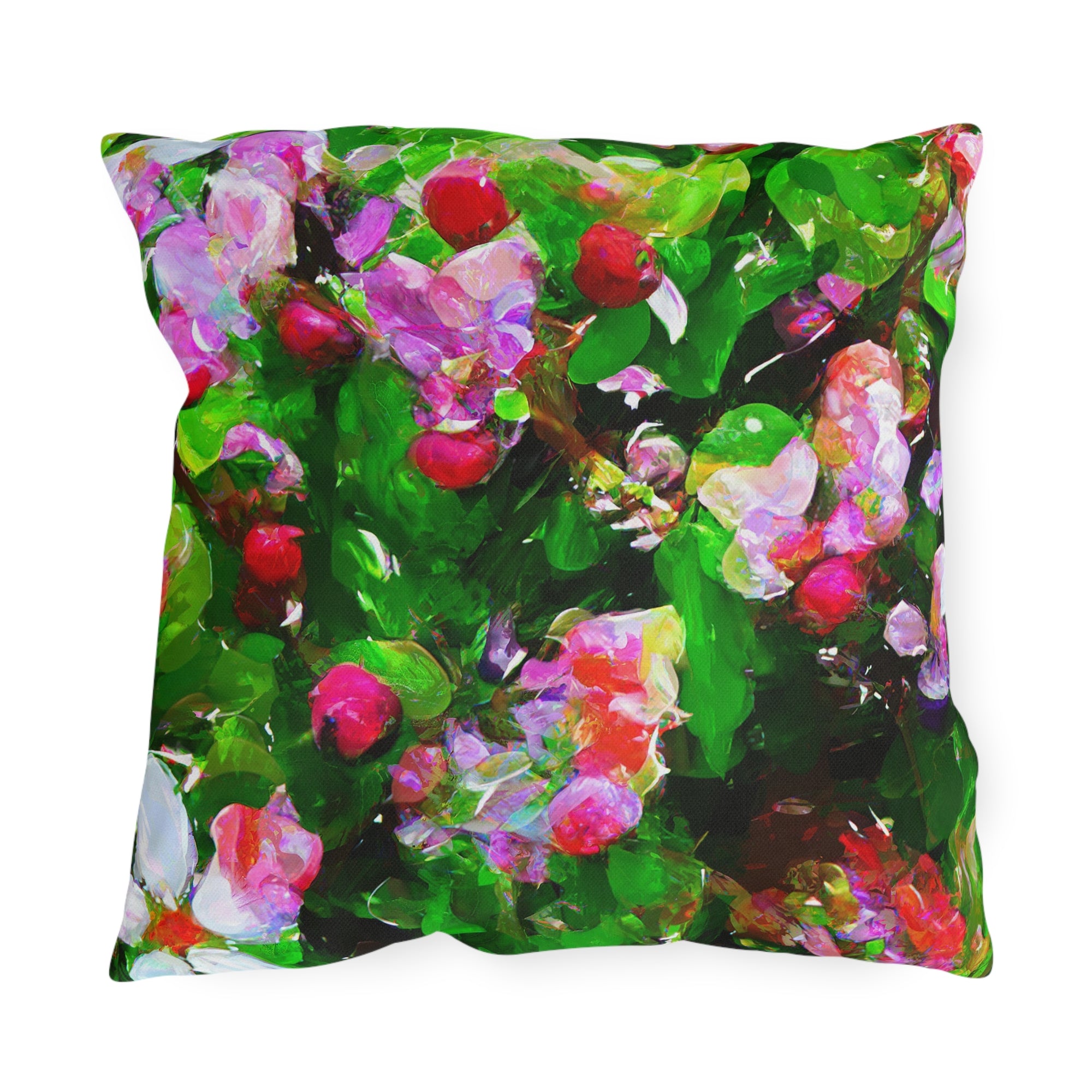 Floral Garden Outdoor Pillow — Bright Pink &amp; Green Botanical Throw for Patio