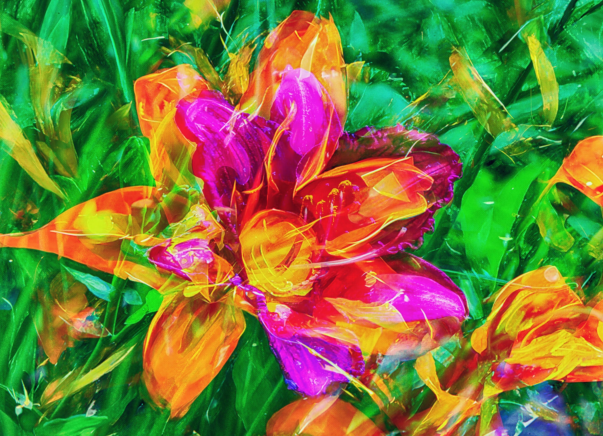Abstract Daylilies & Iris — Vibrant Botanical Wall Art