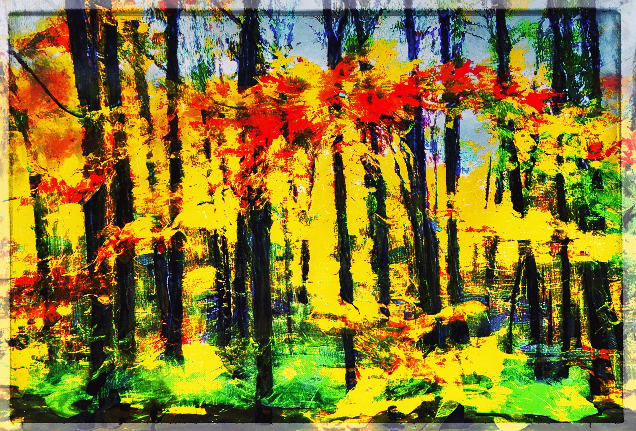 Abstracted Golden Canopy Forest Wall