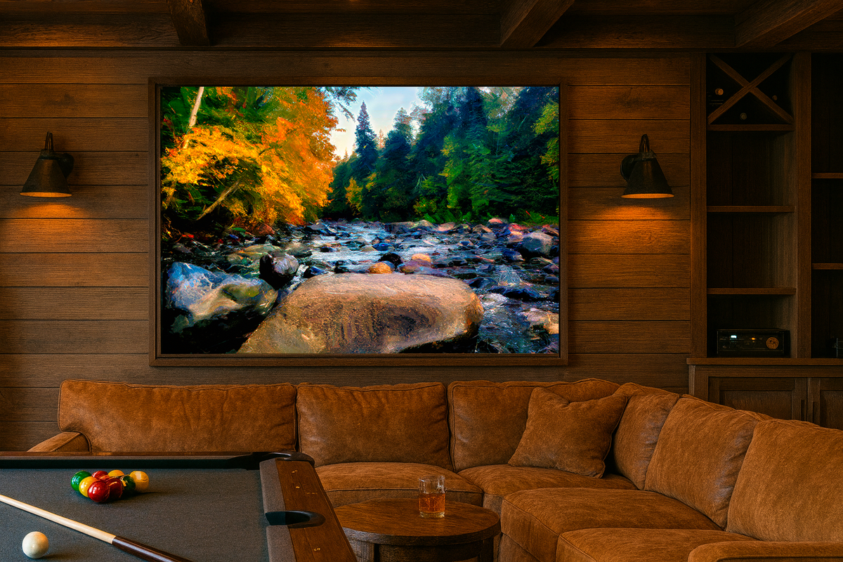 Hun Cascade Autumn River Wall Art — Painterly Forest Stream Landscape – Bob Hundt ...
