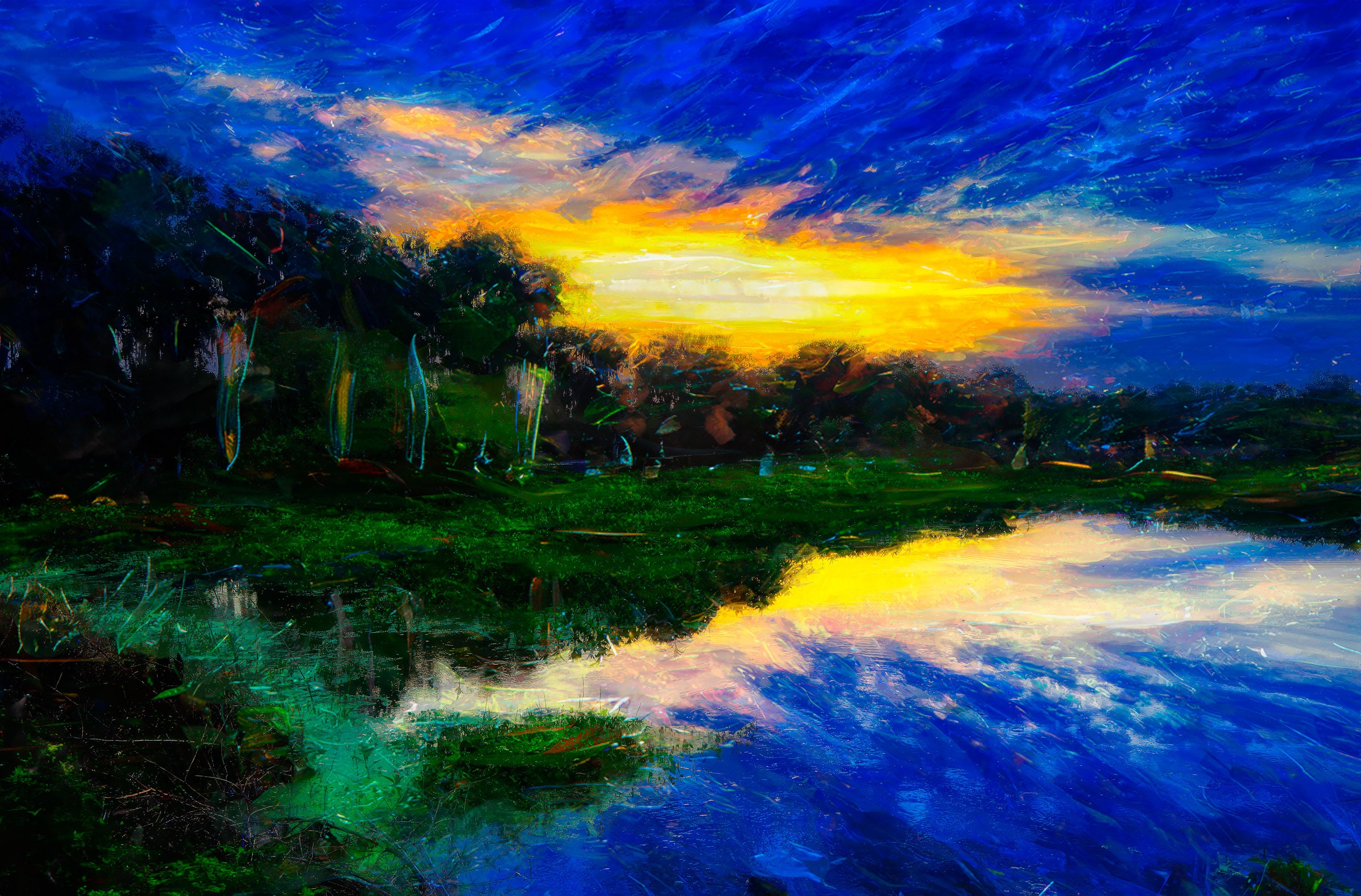 Circle B Ranch Sunset Reflection Wall Art — Florida Wetlands in
