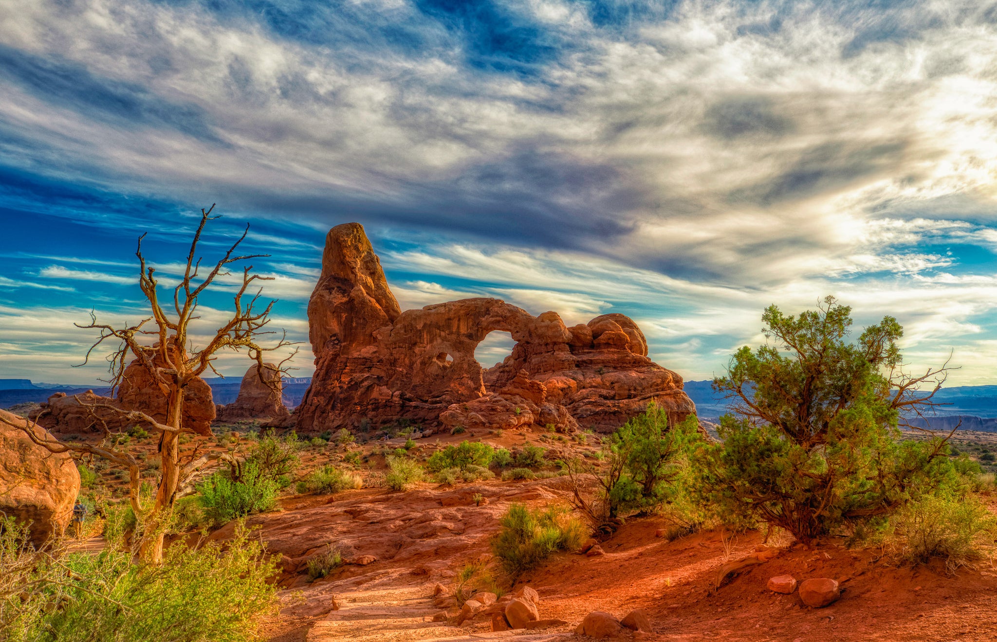 Arches National Park Wall Art — Desert Arch & Dramatic Sky Landscape