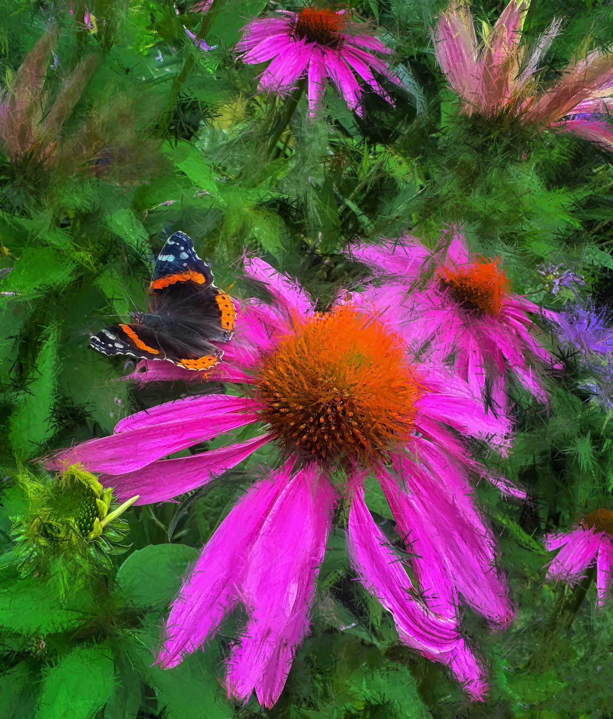 Coneflower & Butterfly – Painterly Botanical Wall Art