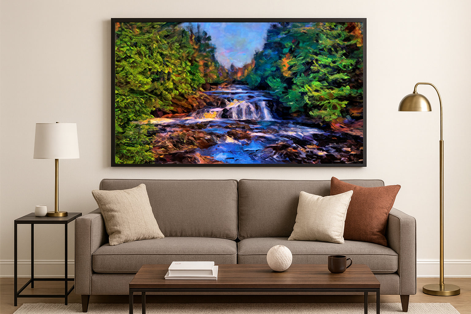 Copper Falls Forest Stream – Painterly Landscape Wall Art