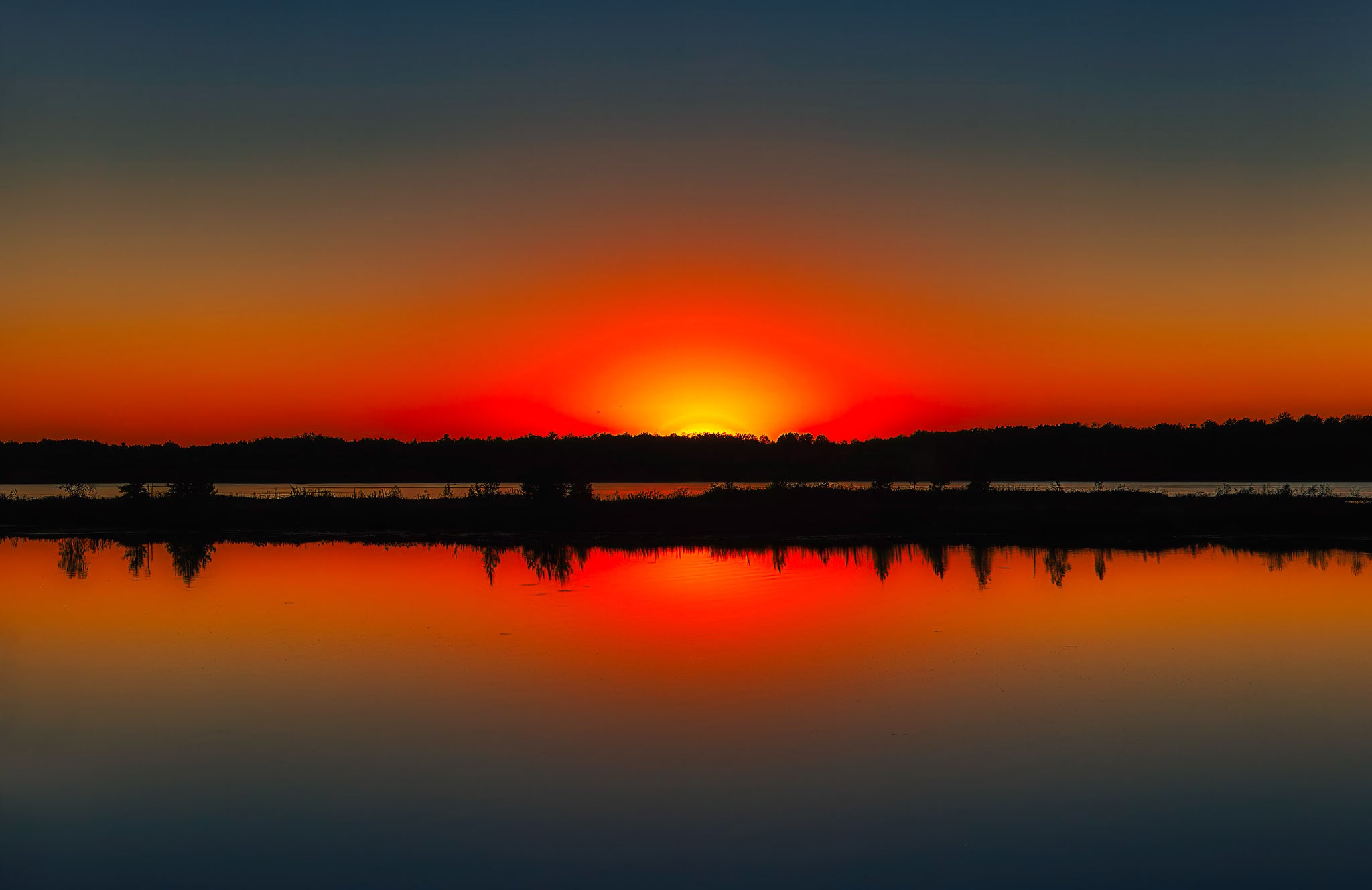 Day Lake Afterglow – Fiery Sunset Reflection