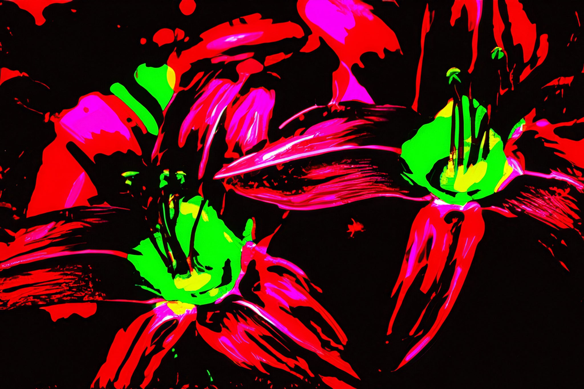 Cosmic Daylilies – Neon Floral Pop Art Print