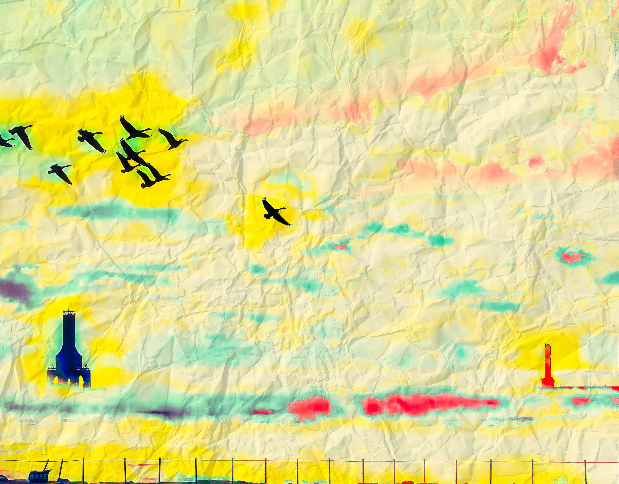 Flight Over the Lighthouse” – Abstract Coastal Wall Art