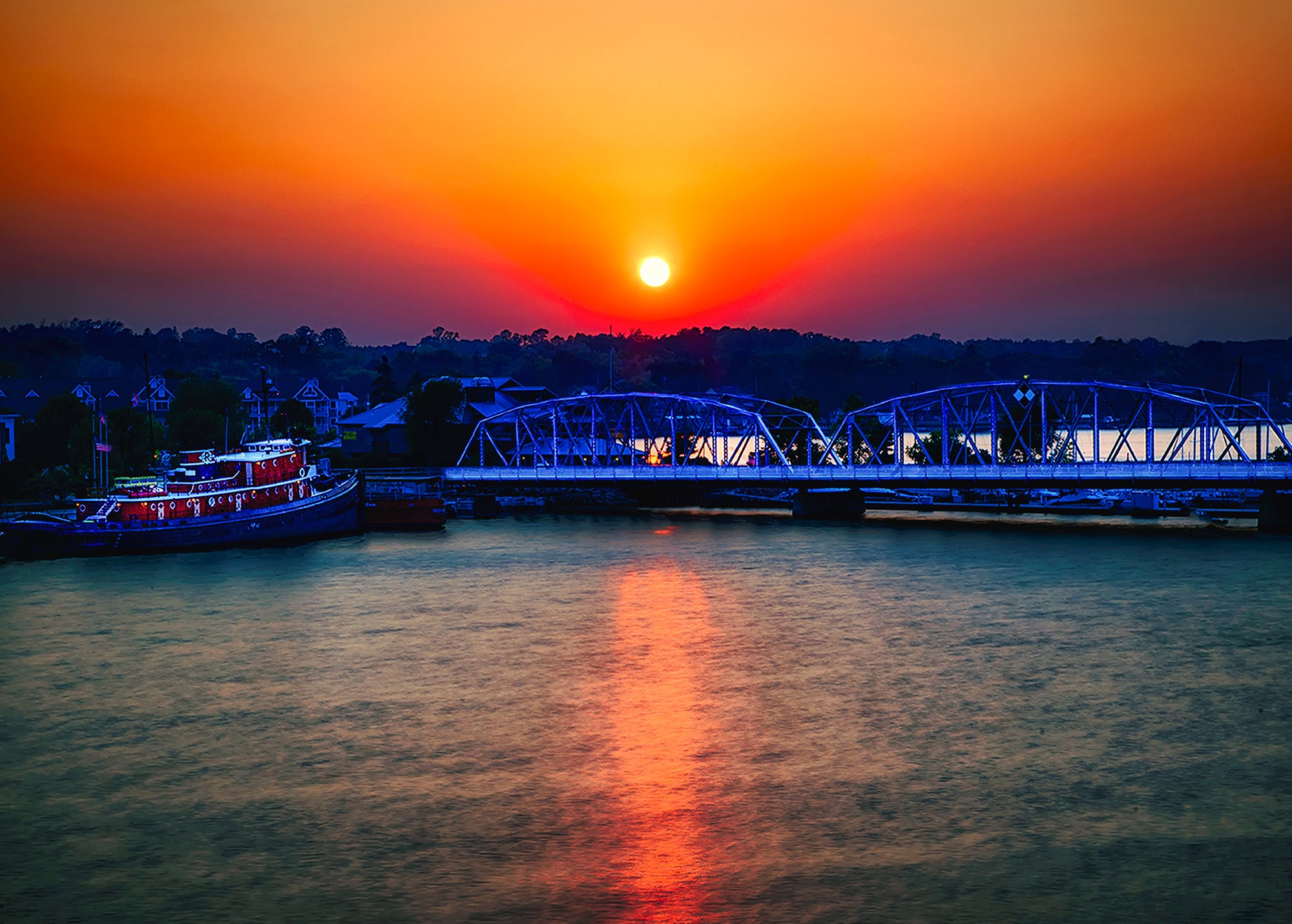 Iconic Steel Bridge with Dramatic Sunset - Sturgeon Bay, Wisconsin