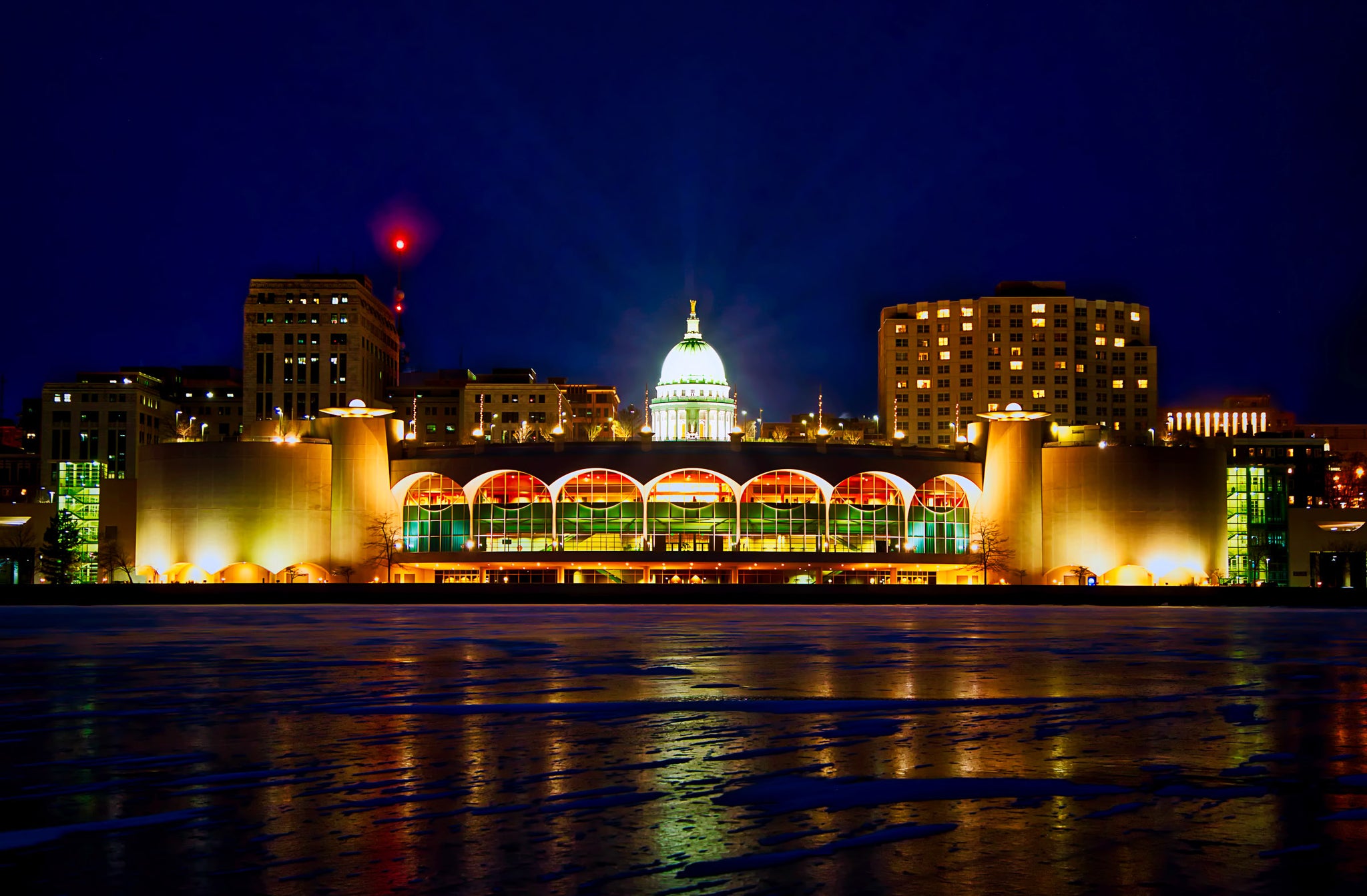Capitol Glow Over Frozen Lake Monona - Madison Nightscape