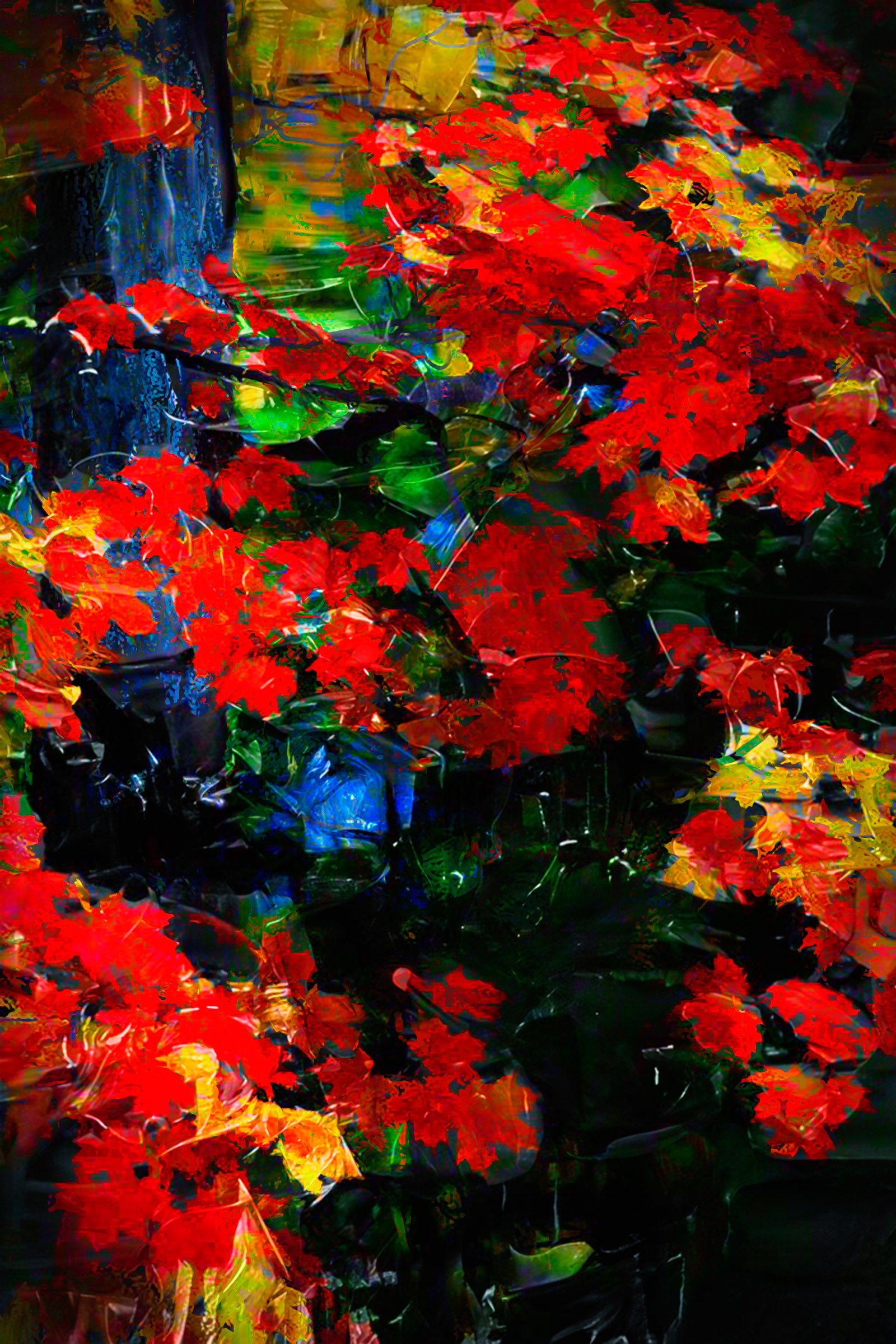 Crimson Canopy: Abstract Red Maple Leaves Wall Art from Door County