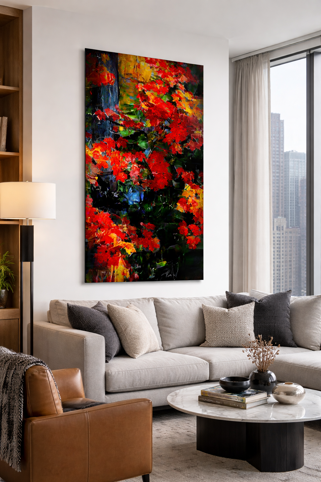Crimson Canopy: Abstract Red Maple Leaves Wall Art from Door County
