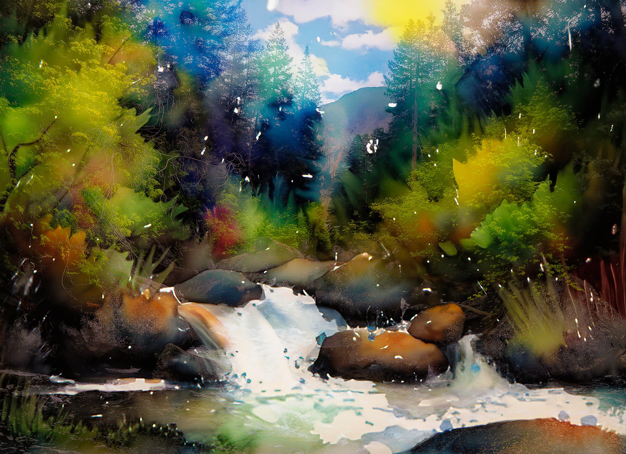 Yosemite River Glow — Impressionist Forest Water Wall Art