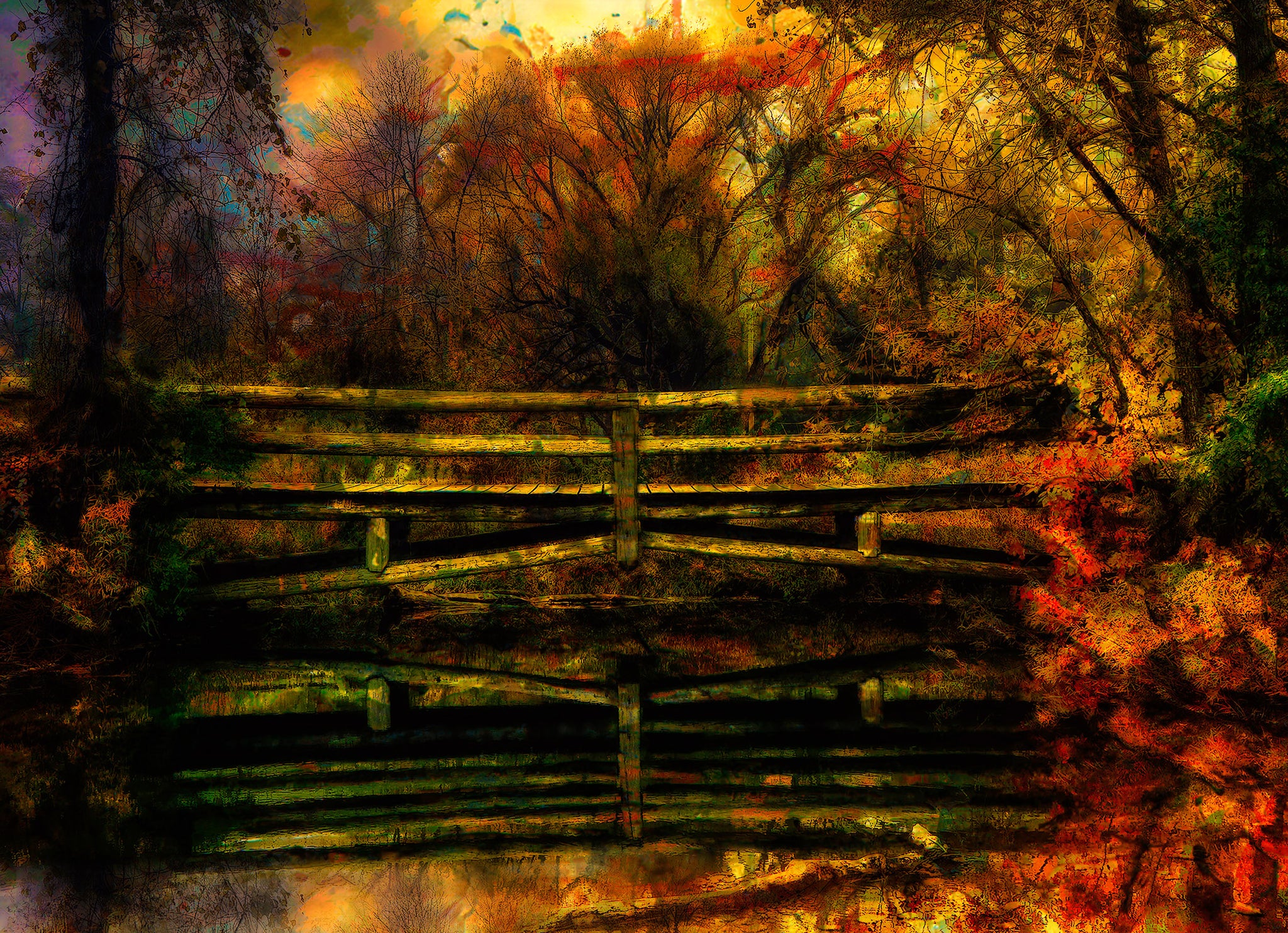 Autumn Reflection Bridge — Rustic Woodland