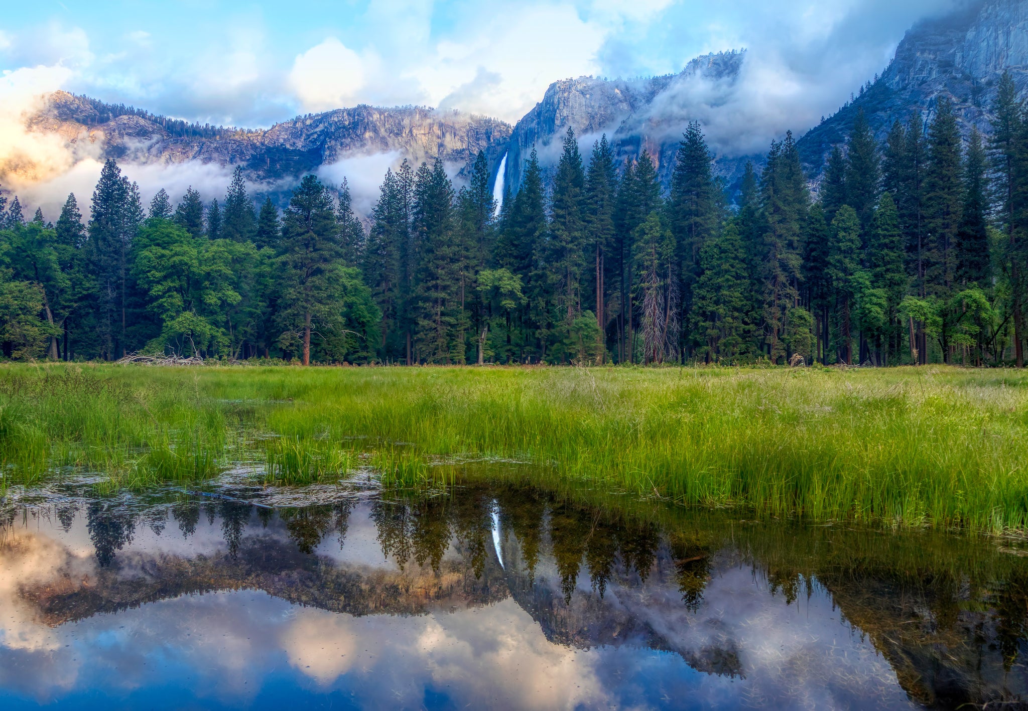 Yosemite Falls Reflection — Misty Valley Morning Fine Art