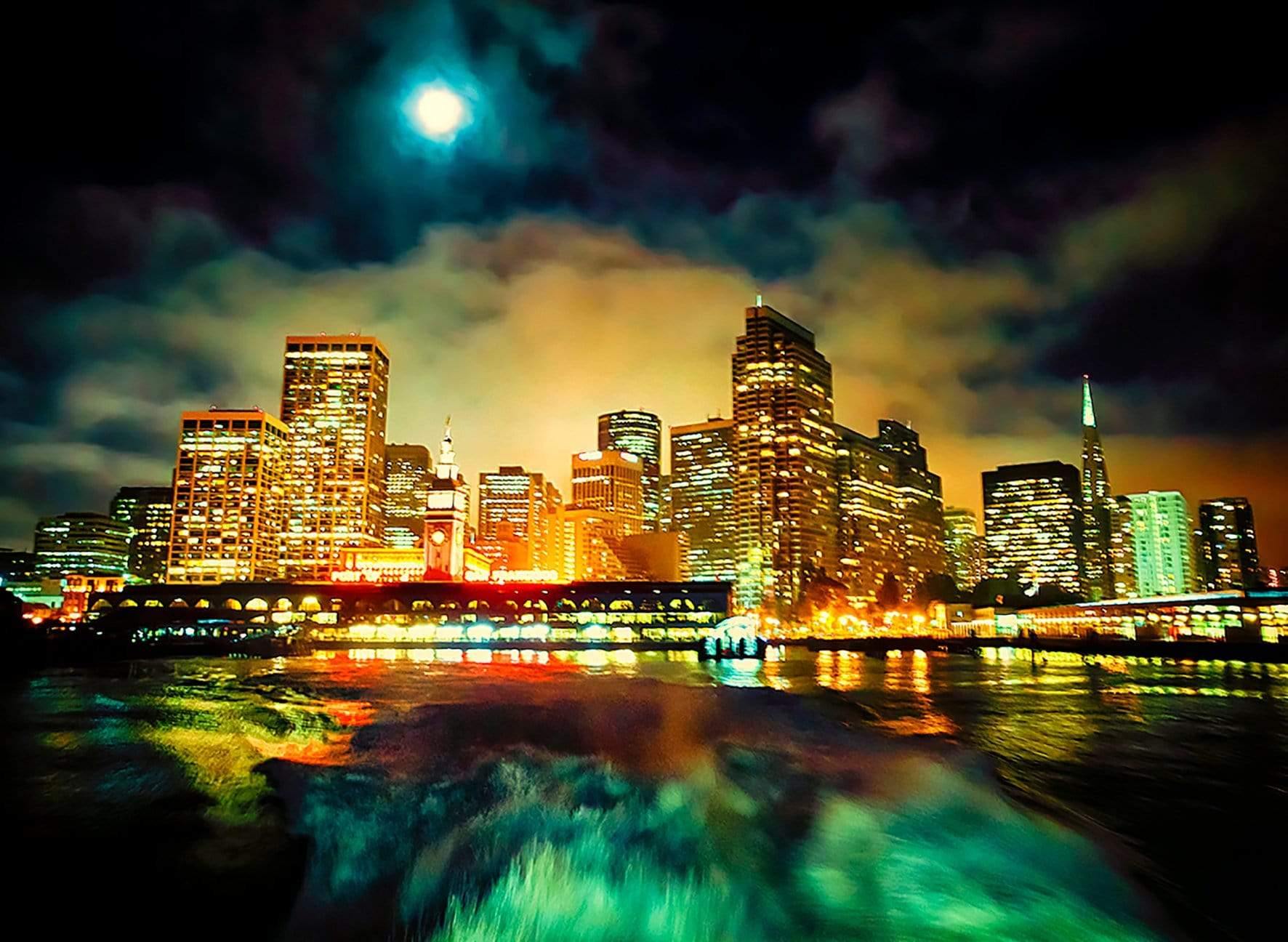 Fog and Night Lights on San Francisco Bay Photograph Bob Hundt Photography 