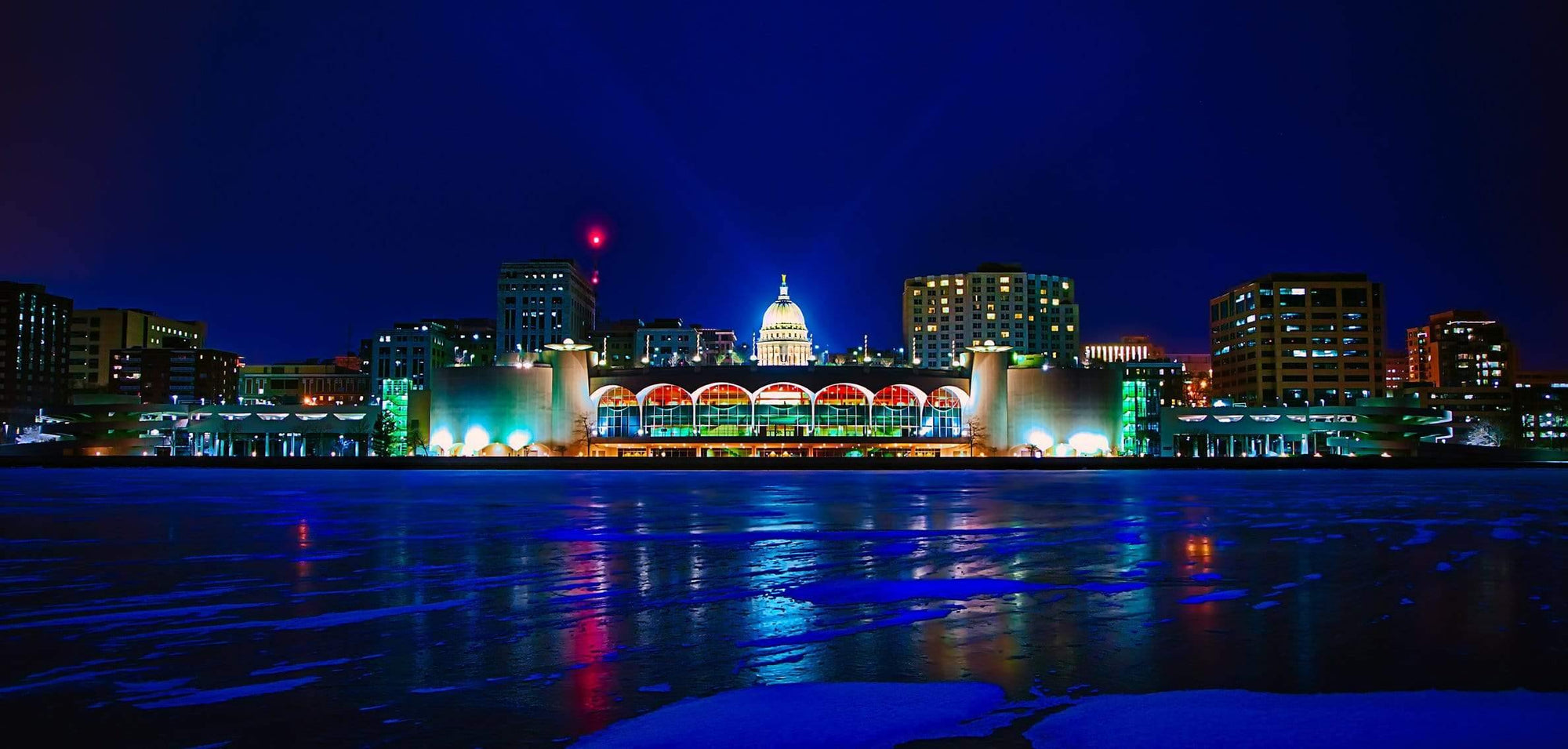 Madison Isthmus on frozen Lake Monona Panorama 1 Photograph Bob Hundt Photography 