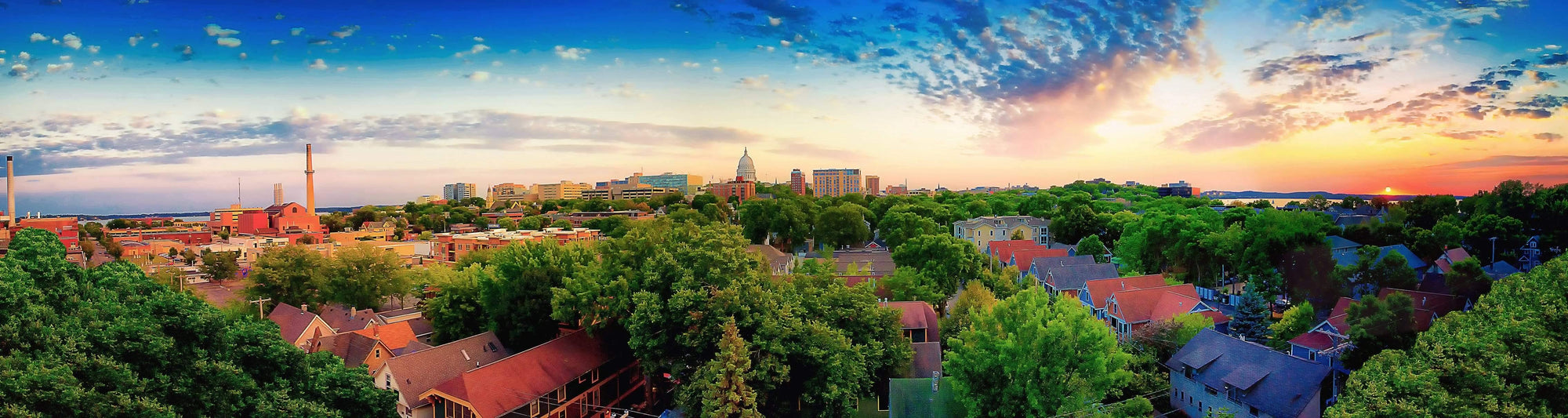 Madison Wisconsin Isthmus Panorama at sunset Photograph Bob Hundt Photography 